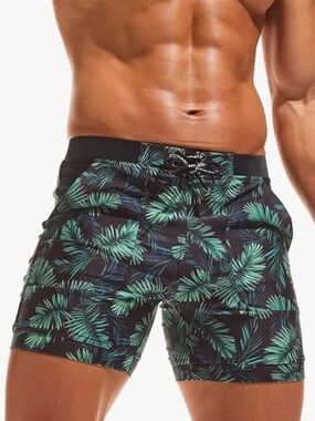 TADDLEE- NWT Tropical Leaf Print  SWIM Shorts — Black & Neon Green. Size XL